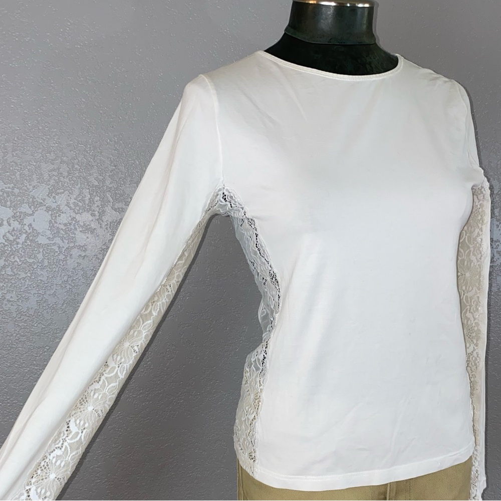 Vintage Escada Lace Panel Sides Long Sleeve Tee